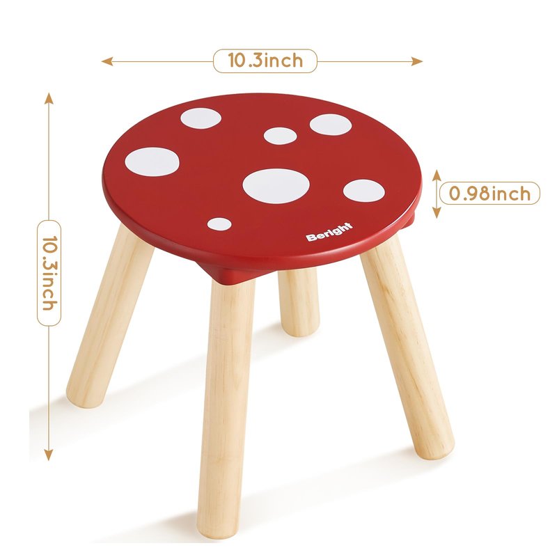 Beright Wooden Step Stool for Kids, Children's Stool Perfect Matched Sensory Table, 9 Inch Sturdy Sitting Stool with Assembled Four-Legged, Mushroom, 2 Pack