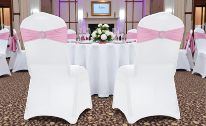 MDS Spandex Chair Sashes - Pack of 50 Elastic Stretch Bows with Buckle Slider | Blush Pink