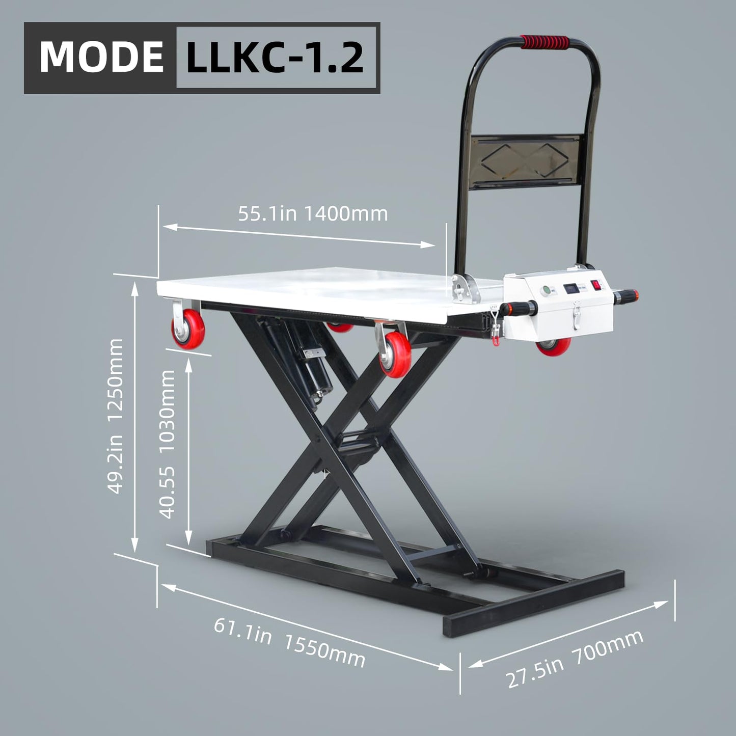 Electric Lift Table Cart 47" Lifting Height 660lbs Payload Electric Scissor Lift Table Portable Electric Lifting Flatbed Handcart for Material Handling (660Lbs 47" Lifting)