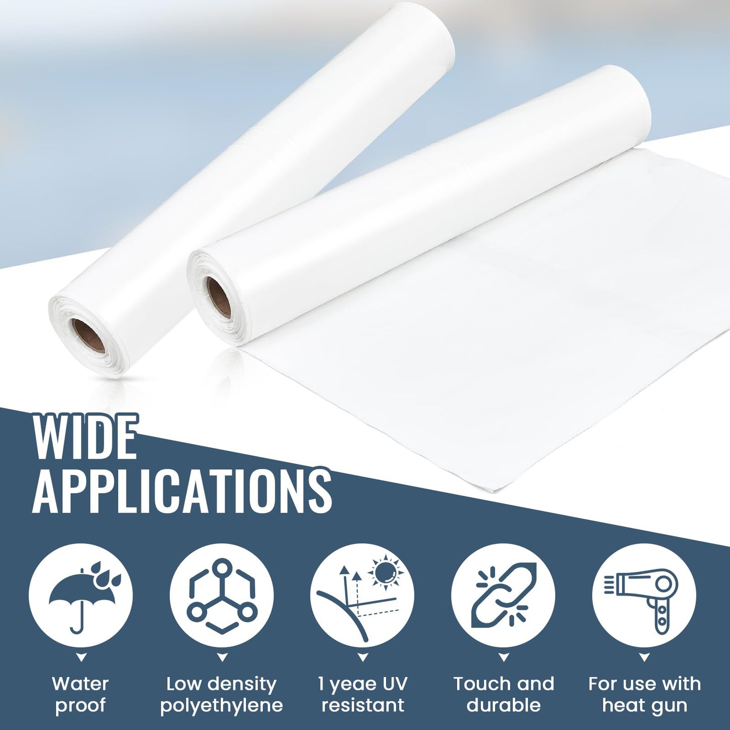 Geyoga 14' x 100' White Boat Shrink Film 7 Mil Thick Polyethylene Plastic Shrink Wrap for Use with Heat Gun Ldpe Marine Wrap Boat Film Plastic Sheeting for Protection and Storage