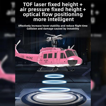 C032 UH-1 Huey RC Helicopter for Adults - 1/48 Scale 2.4G 6CH Flybarless Remote Control Helicopter Model 3D Stunt Flight &amp High-Precision RC Airplane (Pink (3 Batteries))