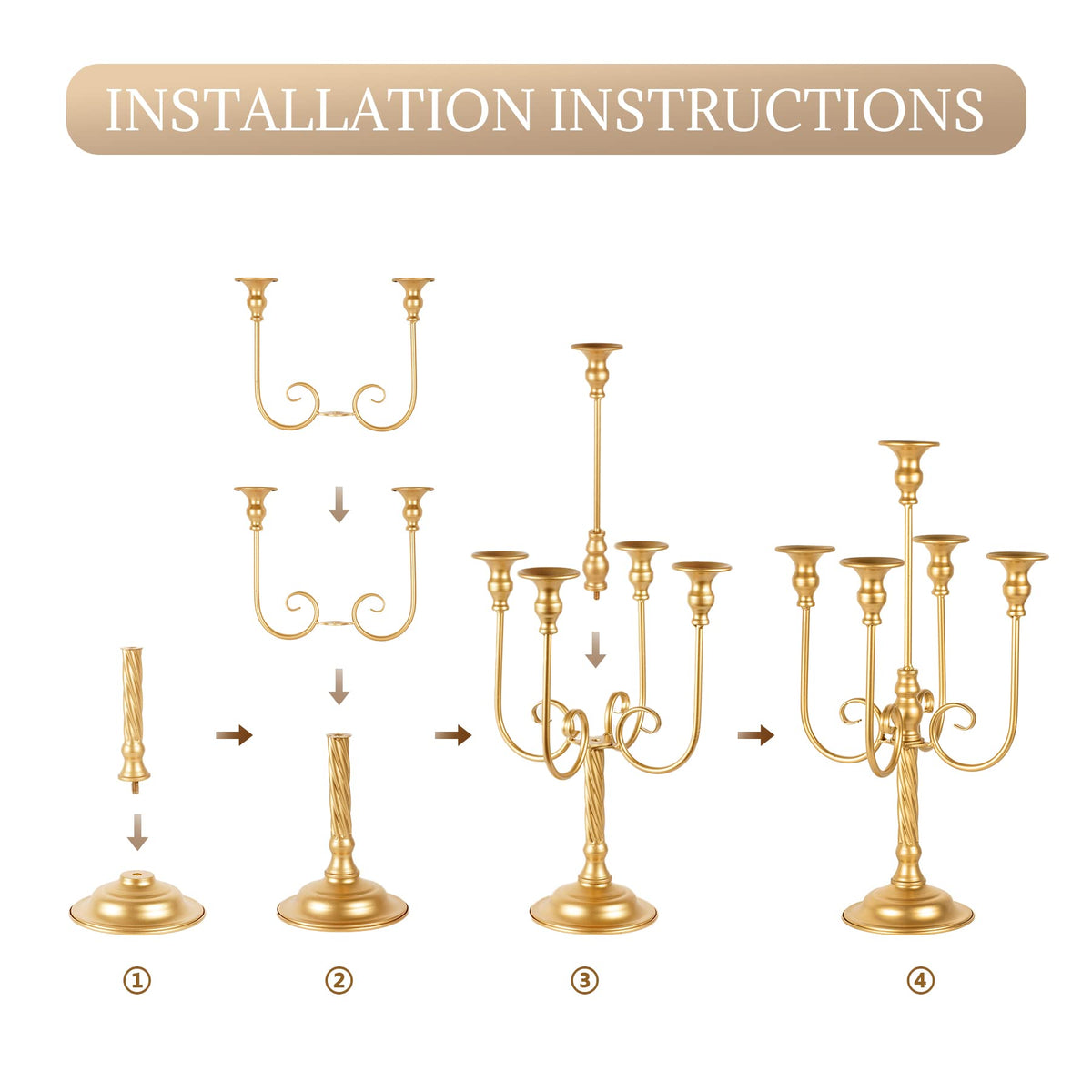 19.7in Gold Candelabra Centerpieces for Tables, 2Pcs Metal Tall Candle Holder for Taper Candles, 5 Arm Candlestick Holder for Wedding Centerpiece Decor Party Event Reception Decoration