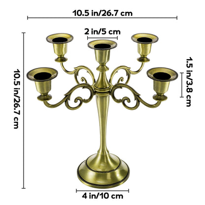 YOUEON 5 Arm Brass Candelabra, Candelabra Candle Holder, 10 Inch Tall Candlesticks Holder, Elegant Taper Candle Holder Centerpiece for Wedding, Church, Halloween, Dining, Home Decor