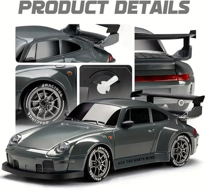 RC Drift Car 1:24 Scale Remote Control Vehicle with LED Lights 2.4GHz 20KM/H 4WD High Speed RC Cars Drifting Tires＆Two Batteries. (Dark-Gray)