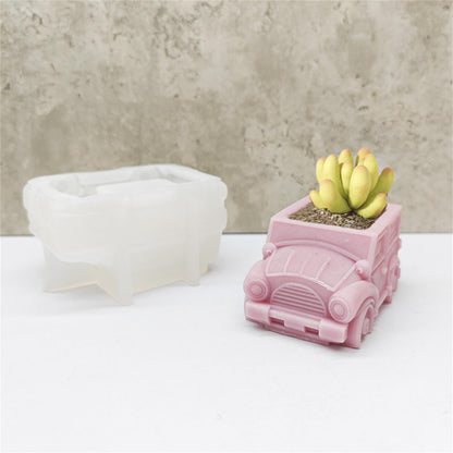 Creative Bus Car Flower Pot Silicone Mold Concrete Succulent Planter Cactus Vase Mold Candle Pen Holder Plaster Cement Clay Resin Mould