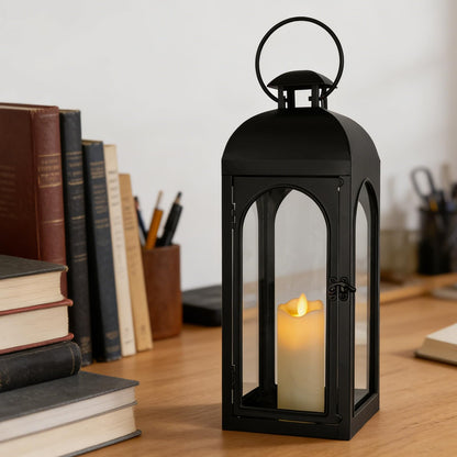 Damsico Lantern Decorative Indoor & Outdoor, 16.5IN Large Hanging Candle Lanterns, Black Metal Decorative Candle Lanterns, Waterproof Hanging Lantern for Porch Patio Wedding Home