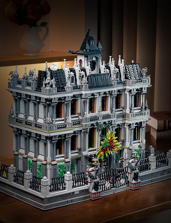 Lunatic Asylum City Modular Building Bricks Set with LEDMOC Street View Architecture 3 Levels Insane Asylum Hospital Modular Buildings Construction Sets Ideas Gifts for Adults(7537 Pcs)