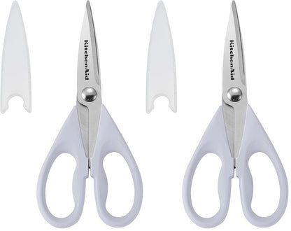 KitchenAid All Purpose Kitchen Shears with Protective Sheath Durable Stainless Steel Scissors,Dishwasher Safe,Soft Grip Comfort Handle,8.72 Inch,Lavendar Cream,(Pack of 2)
