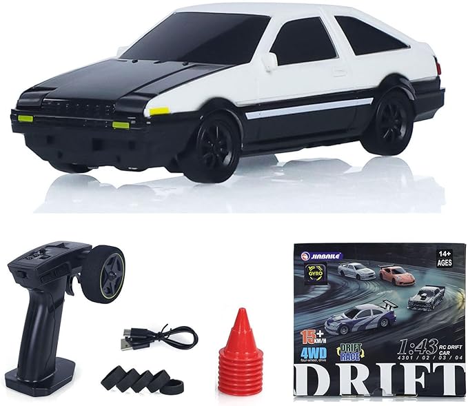 1/43 High Speed 2.4GHz RC for DIY AE86 Drift Car with 4-Wheel Drive Motor ESC Servo Motor Battery Gyroscope Mini Vehicle Hobby Grade Model for Birthday Gift