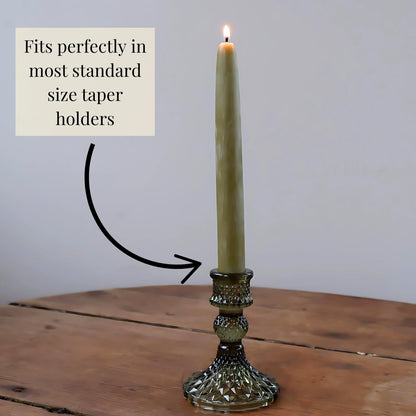 Candlestock Beeswax Taper Candles – Standard 7/8" Diameter, Pure 100% Natural USA Beeswax, Cotton Wick, Dripless, Long-Burning, Handmade in Woodstock, NY- 10 Inches - 2 Pairs (4 Candles) - Sage