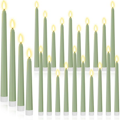 Rossesay 24 Pcs Flameless LED Taper Candles Battery Operated Candle 8.5", 9.65", 10.8", 12.8" Flameless Candlesticks Flickering for Christmas Church Wedding Indoor Decoration(Classic, Rat Tail Green)