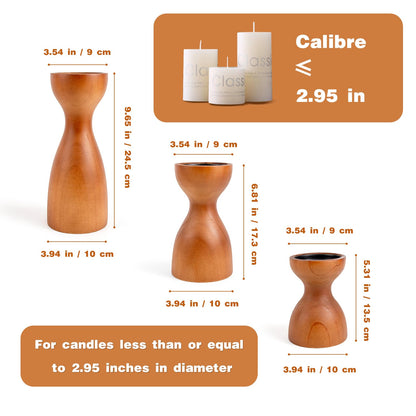 Set of 3 Farmhouse Wooden Candle Holders for Pillar Candles , Brown Rustic Wood Pillar Candle Stands Table Centerpiece Decor for Fireplace, Living, and Dining Room