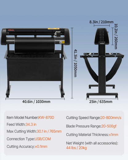 VEVOR Vinyl Cutter 34 Inch Bundle, Vinyl Cutter Machine Manual Vinyl Plotter Cutter with Signmaster Software for Design and Cut, with Supplies and Tools