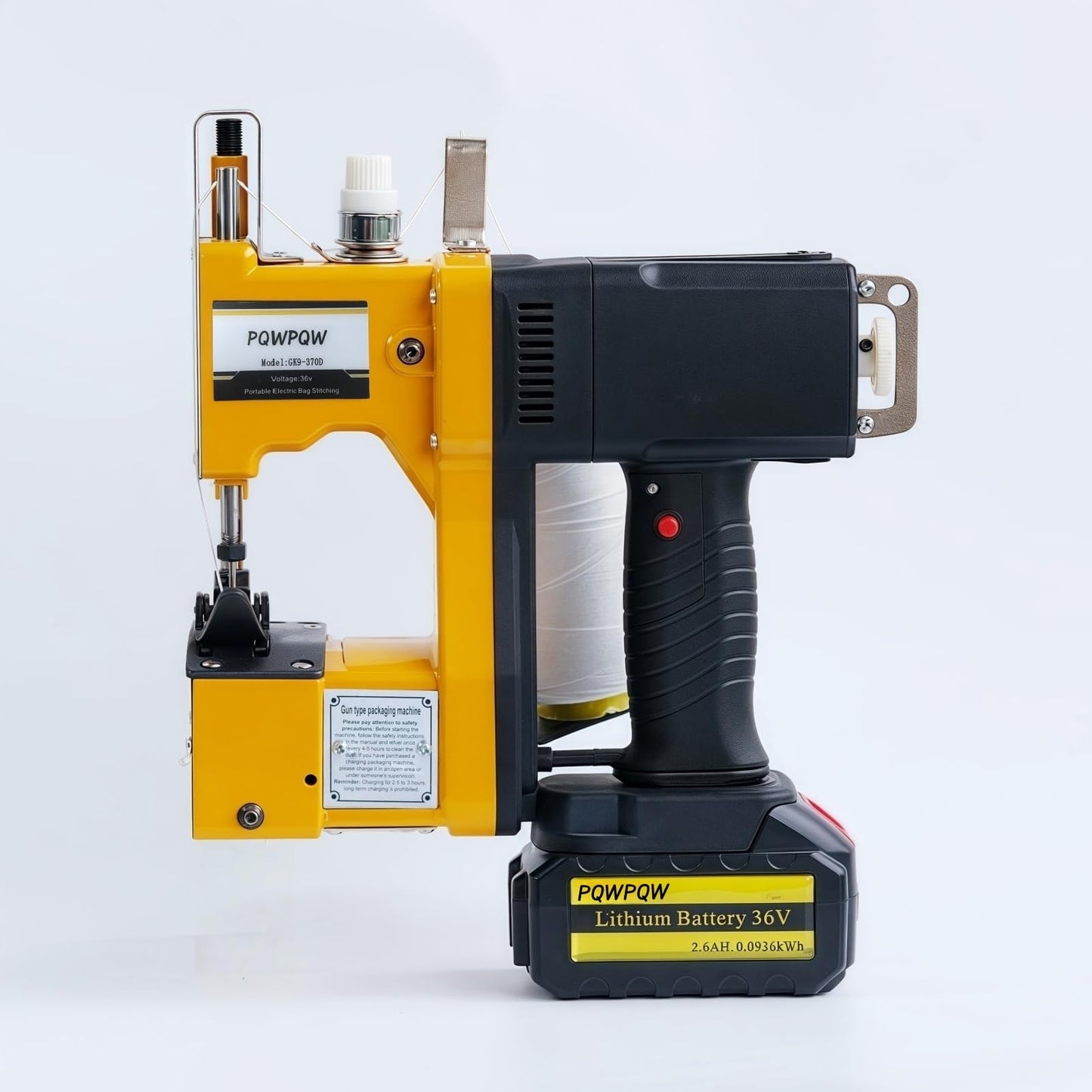 Bag Sewing Machine, 2s/bag Portable Bag Sewing Machine, Industrial Bag Closing Machine for Packing Woven Bags Non-woven Fabrics Leather (Yellow, Lithium Battery - 36V)
