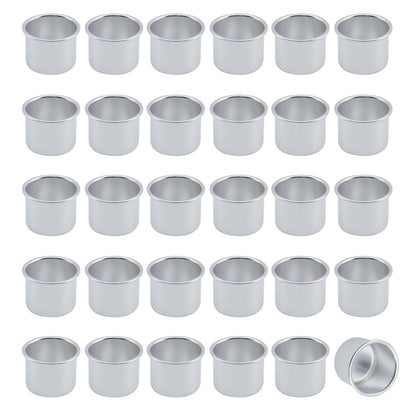 Pastlla 30Pcs Candle Cups Holders, 0.7 x 1 Inch Aluminum Metal Candlestick Holder Cup, Candle Inserts Drip Protectors for Wax Dripping Jar Candle Ramadan Valentine Christmas, Gold & Platinum (Silver