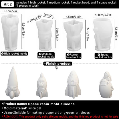 Space Planet Resin Molds Silicone，【4-Piece Set】 Epoxy Resin Space Astronaut Silicone molds,3D Resin Spaceballs Molds, Small Rocket Silicone Model, Space Rabbit DIY Gift Sets for Teens(【Kit 2】)