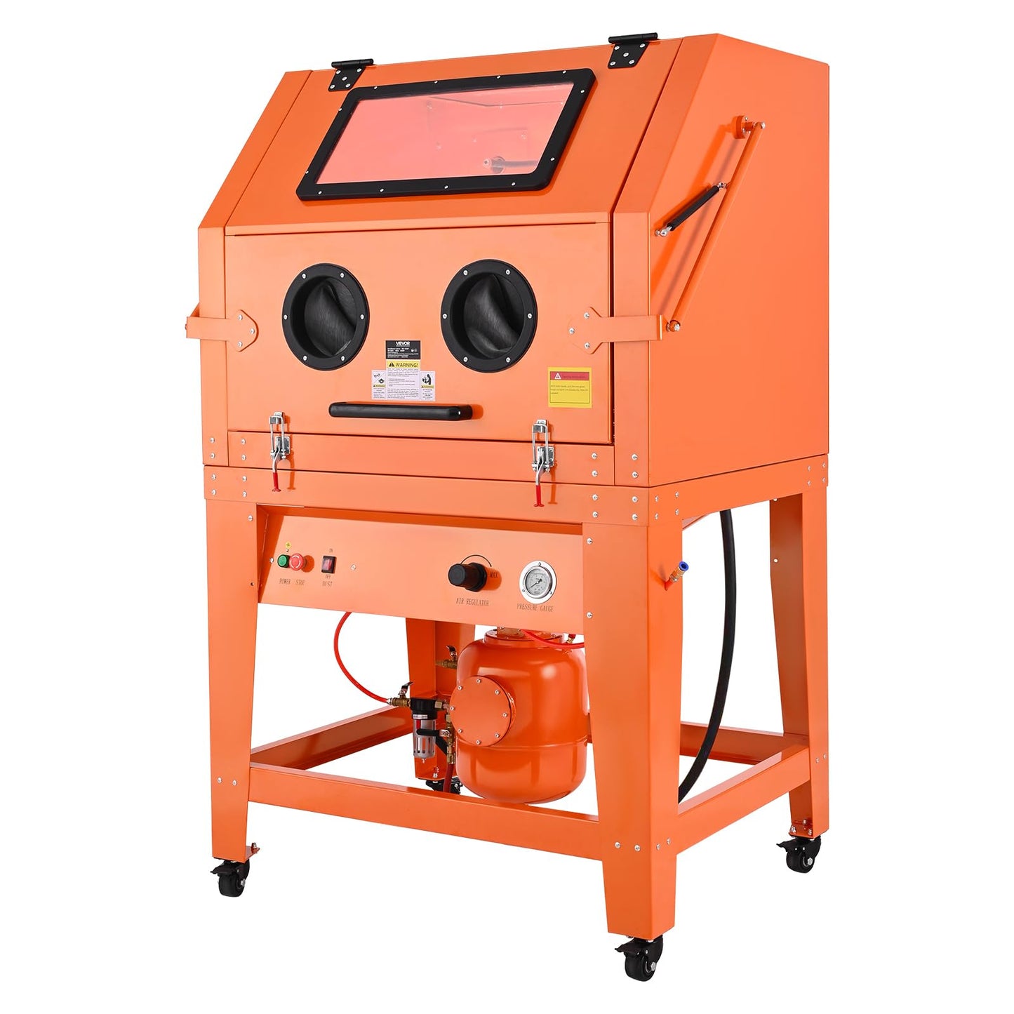 VEVOR Heavy Duty Sandblasting Cabinet Kit with Pressurized Tank, Industrial-Grade Steel Sand Blasting Cabinet - with Dust Collector and Casters for Oversized Parts Surface Finishing, Rust Removal