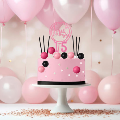Yerliker 34 Pcs Happy Birthday Cake Toppers Decorations Birthday Candles DIY Cake Decor for Men Women Wedding Anniversary(Black Pink Rose Red)