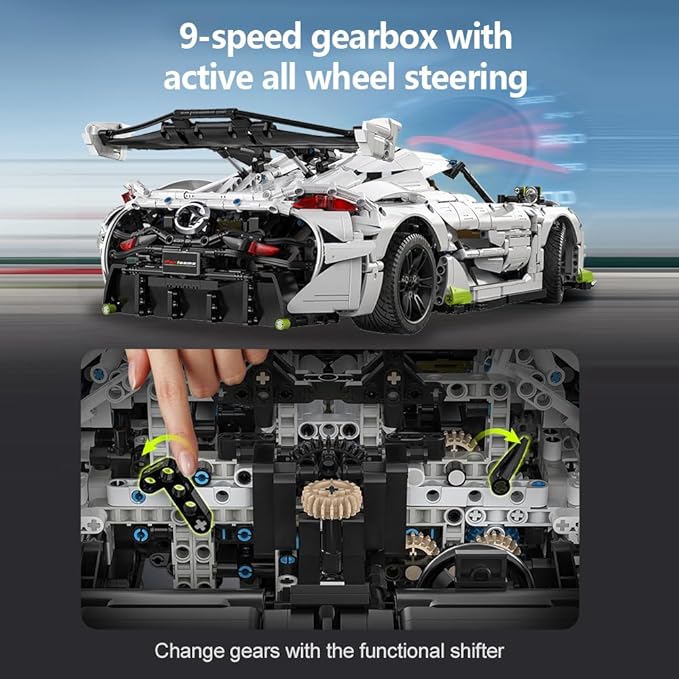 CaDA Master Fantasma Sports Car Building Set C61048W 1:8 Super Cars Brick Kit with 9-Speed Gearbox and Rear Wheel Steering V8 Racing Car Model for Adults Collectors (4346PCS)
