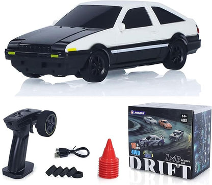 TOUCAN RC HOBBY 1/43 Rc Drift Car AE86 15km/h High Speed 2.4G Radio Controlled Racing Vichle Fully Proportional 4WD RTR Mini Model Dual Hazard Lights Radio Battery 14+