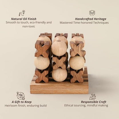 Wooden Tic Tac Toe (XOXO) Game – Handmade 2-Player Strategy Board Game – Travel Size Rustic Tabletop Decor – Sustainable Wood Gift for Adults Couples and Professionals (Mini 3D Tic Tac Toe)