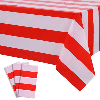 Kesfey 3 Packs Red and White Vertical Striped Tablecloth 54 x 108 Inch Circus Carnival Theme Party Table Cloths Decorations Waterproof Red Striped Picnic Table Cover for Patriotic Birthday Party