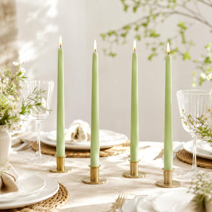 Soft Sage Green Taper Candles Set of 4, 10 Inch Handmade Candle Stick, Unscented Candlesticks, Tapered Candles for Wedding Dinner Table Home Decor Gift