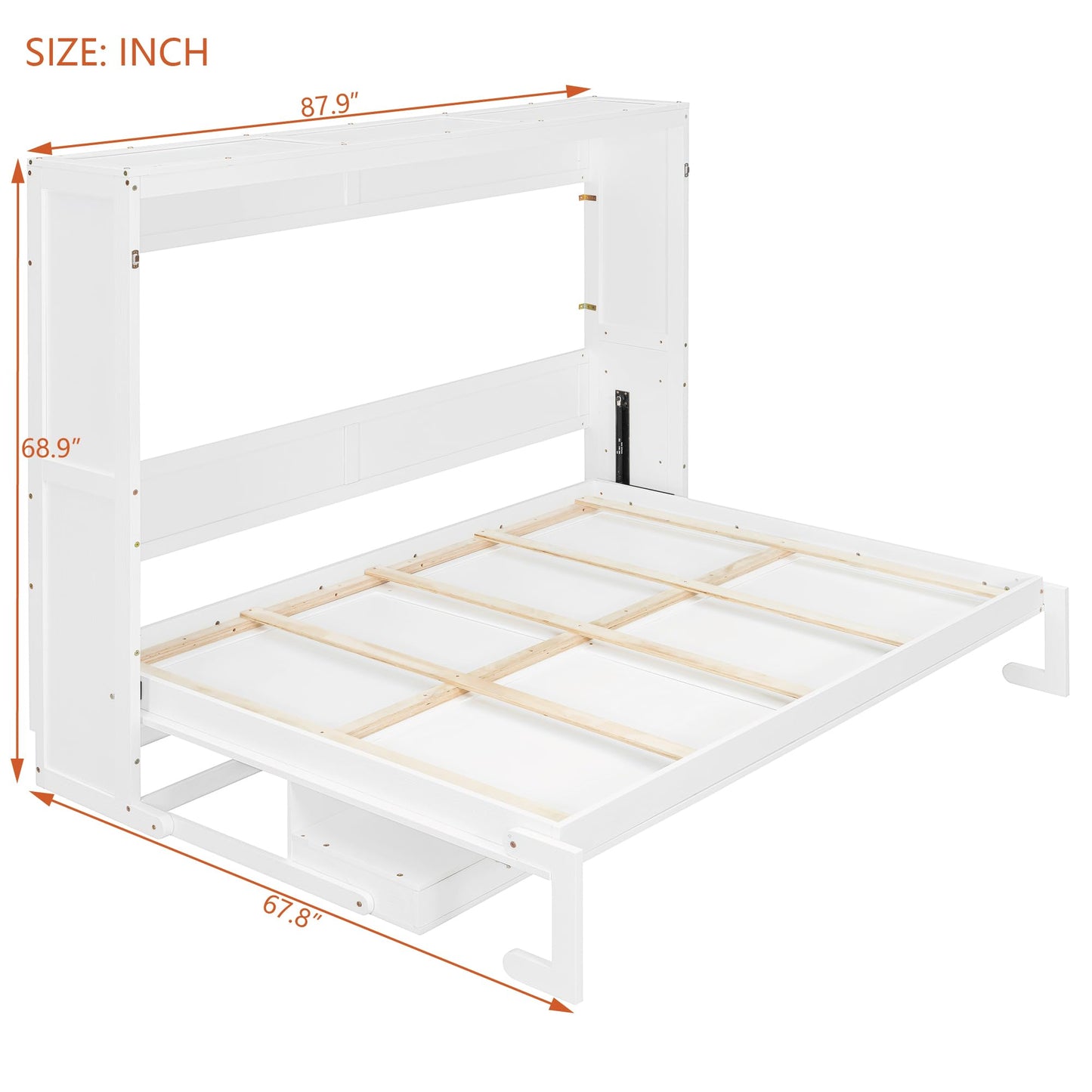DNYN Murphy Bed with Vanity Desk and Center Mirror for Bedroom/Guest Room, Space-Saving Queen Size Foldable Wall Bed Frame with 2 Side Storage Drawers, No Box Spring Needed