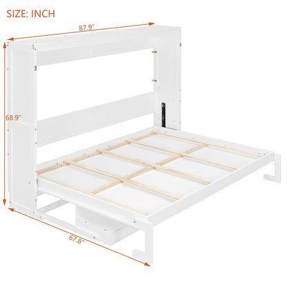 DNYN Murphy Bed with Vanity Desk and Center Mirror for Bedroom/Guest Room, Space-Saving Queen Size Foldable Wall Bed Frame with 2 Side Storage Drawers, No Box Spring Needed