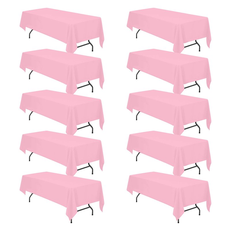 BRILLMAX 10 Pack Pink Tablecloths 60 x 126 Inch for 8ft Rectangle Tables - 150 GSM Polyester Fabric, 15" Standard Drop, Water, Stain & Wrinkle Resistant Cloth Cover for Wedding Banquet Dining Buffet