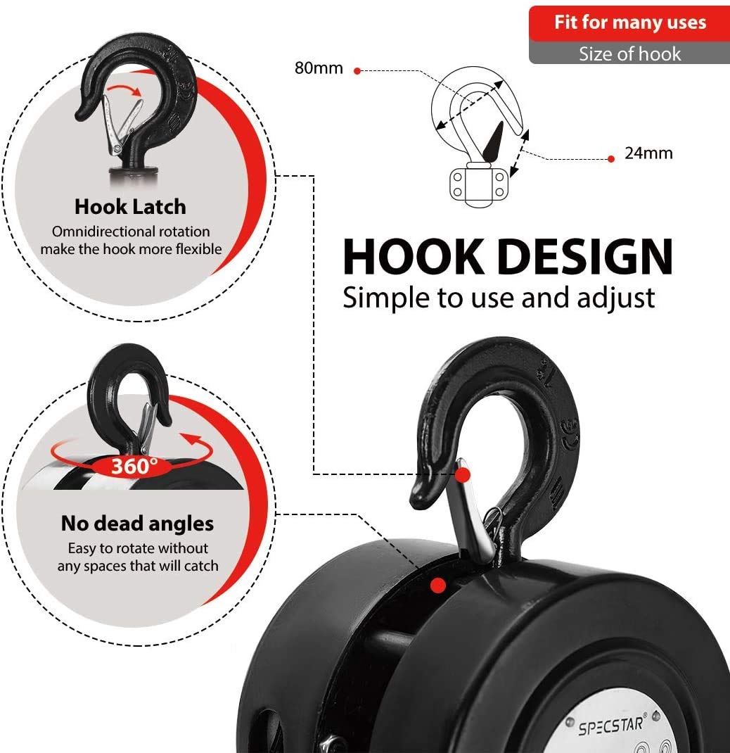 VIVOHOME 3-in-1 Electric Hoist, Powerful 110V Portable Winch with 1540Lbs Loading Capacity with SPECSTAR Hand Chain Hoist 1 Ton 2200 Lbs Capacity 10 Feet with 2 Heavy Duty Hooks