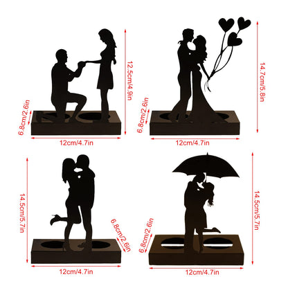 Firlar Handcrafted Iron Sculpture Candlestick Ornament, Wedding Decoration Anniversary Couples Gifts for Valentine Iron Candlestick, Romantic Couple Statue for Anniversaries, Proposal, Proposal