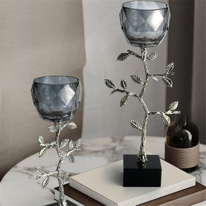 Candlesticks Light Luxury Glass Candlestick Ornaments Home High-end Living Room Desktop Aromatherapy Decorative Candle Holder Decorative Candlestick(Small)
