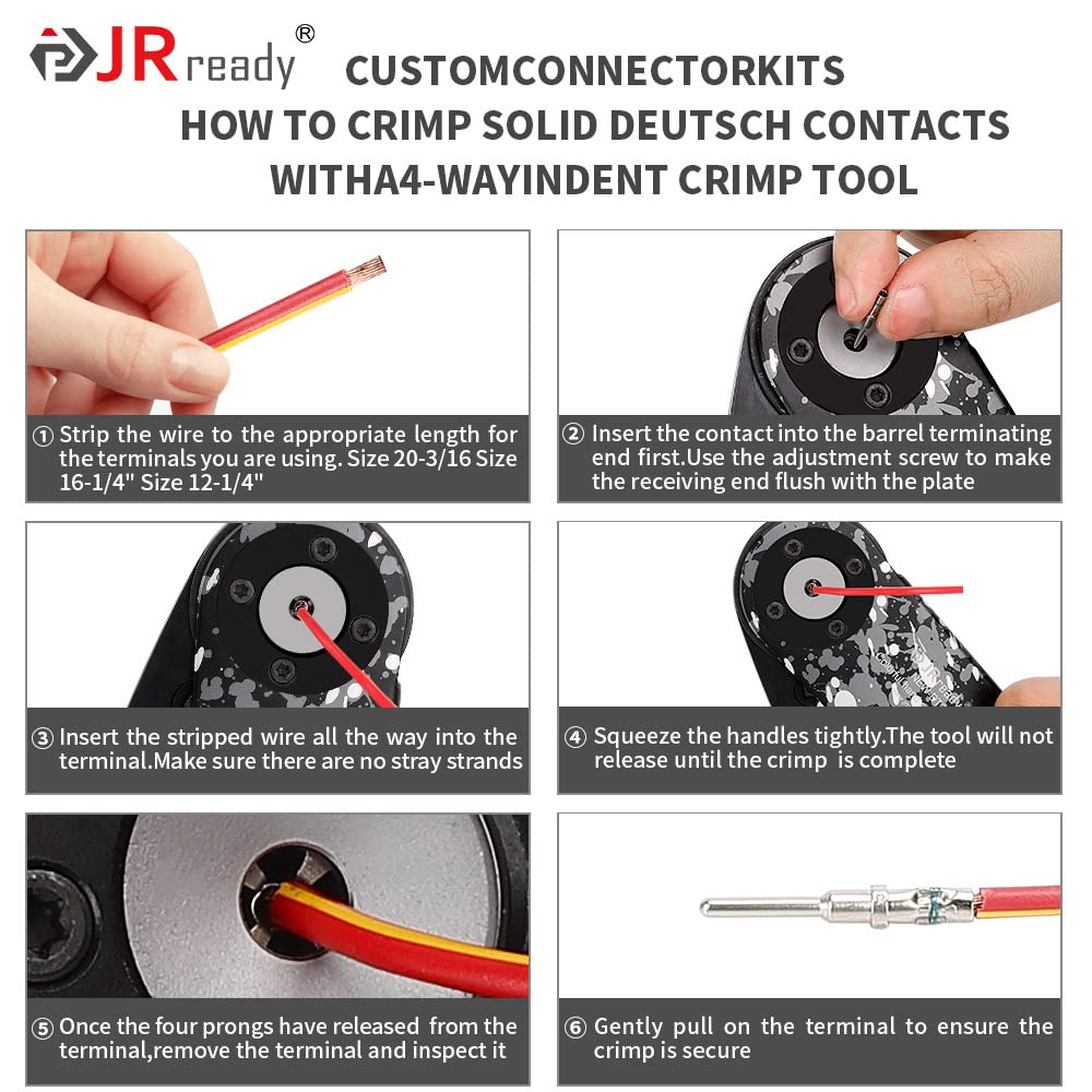 JRready ST6308 Deutsch Connector Kit, Waterproof DT Connector 2 3 4 6 8 12 Pin, Size 16 Solid Contacts, DT2 Crimper Equivalent to Deutsch Crimp Tool HDT-48-00, 12-22AWG, 417PCS