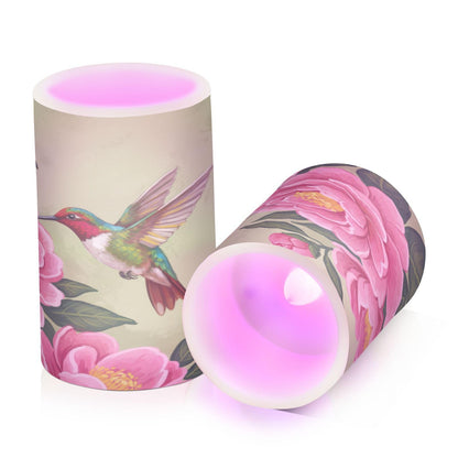 ALAZA Red Roses and A Small Bird Hummingbirds Flickering Flameless Candles Battery Operated with Remote Timer,Tea Light Candles LED Pillar Votive Candles Set of 2 for Outdoor Indoor Decorations