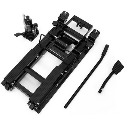 Hydraulic Motorcycle Lift Jack, 1500 LBS Heavy Duty Foot-Operated ATV Lift Stand, Portable Motorcycle & Dirt Bike Jack with 4 Wheels & Long Handle for Garage Maintenance, Black