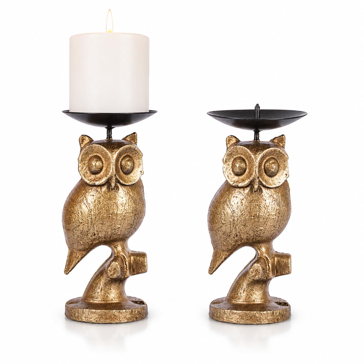 Gold Owl Candle Holder Set of 2 – Decorative Taper & Small Pillar Candlestick Holders for Dining Table, Living Room & Home Décor