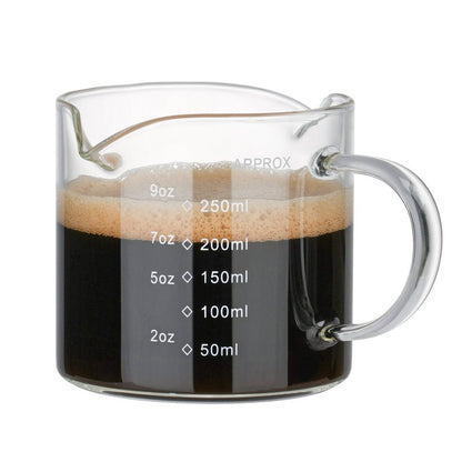 1 Pack 250ML/8.5OZ Measuring Cup Espresso Shot Glasses Double Spouts Large Coffee Cup with Handle Triple Pitcher Milk Cup Parts Clear Glass By BCnmviku