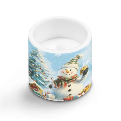 Merkmak 4Pcs Flameless Candles with Remote Christmas Snowman Candles with Timer Battery Operated LED Pillar Tea Lights for Party Banquet Home Decoration