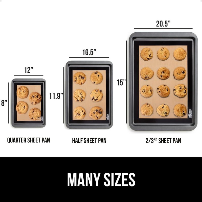 GORILLA GRIP Food Grade Reusable Nonstick Silicone Baking Mat, 16.5x11.87, Half Sheet 2PK, Oven Safe Cookie Sheet Liners, Up to 500 Degrees, No Mess Easy Clean Pastry Mats, Kitchen Essentials, Red