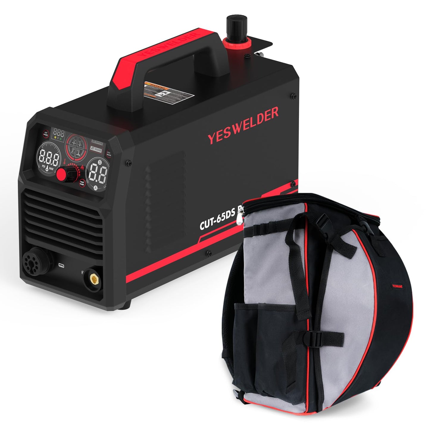 YESWELDER CUT-65DS PLUS Plasma Cutter, 65Amp 110V/220V Non-High Frequency Non-Touch Pilot Arc 4-In-1 Plate Cutting/Grid Cutting/Gouging/Marking Multifunctional Plasma Cutting Machine&Welding Backpack