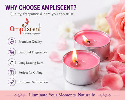 Ampliscent TeaLights Candles I Rose + French Lavender + Jasmine I Pack of 3-30 Premium Tealights I Long-Lasting Aroma | Scented Wax Tealights for Home Decor, Meditation, Christmas & Holiday Gifts