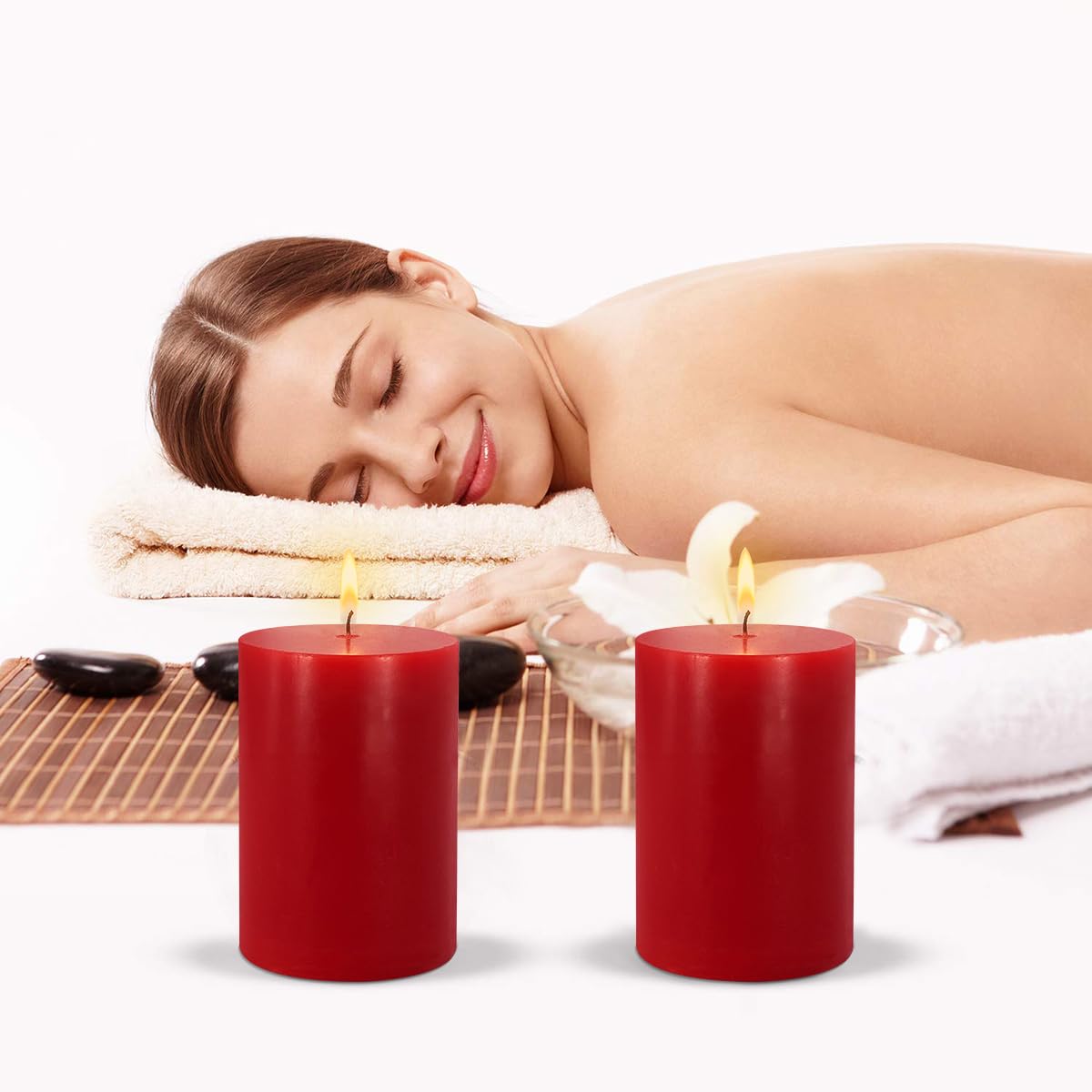 2.75x3.25 inch Red Pillar Candles Set of 6, Unscented Red Candles, Dripless Candles, Ideal as Wedding, Parties, Spas, Dinner, Home Decoration, Church