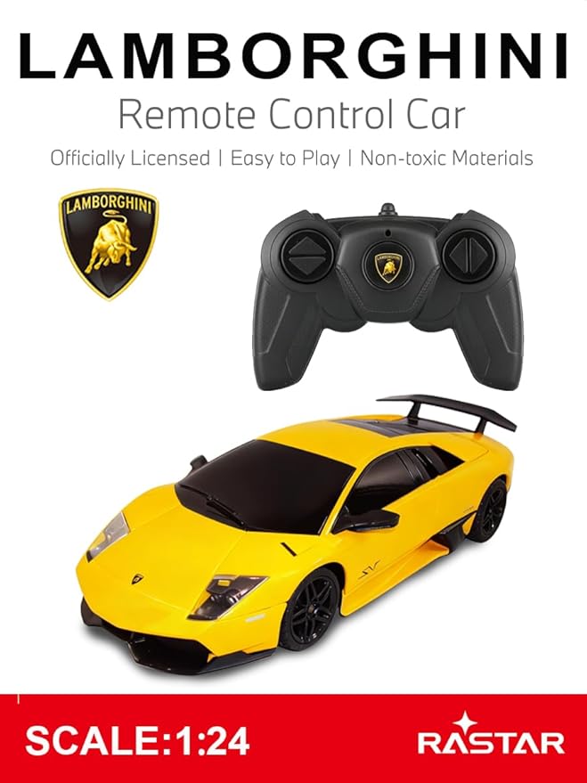 RASTAR 39000 1/24 Lamborghini RC Car - Ideal Gifts for Play &amp Display - Officially Licensed Toy Car Model with Remote Controller for Kids Teens &amp Adults - Yellow