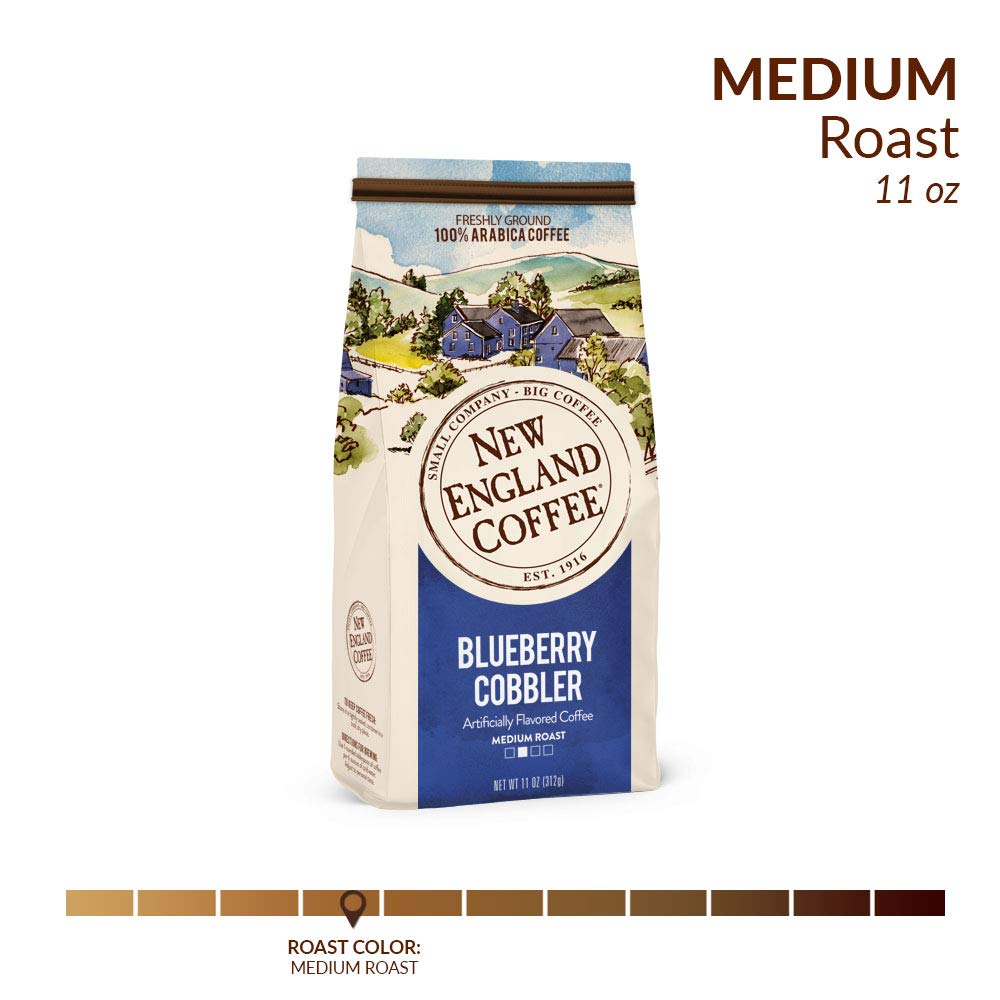 New England Coffee Blueberry Cobbler Medium Roast Ground Coffee, 11oz Bag (Pack of 1)