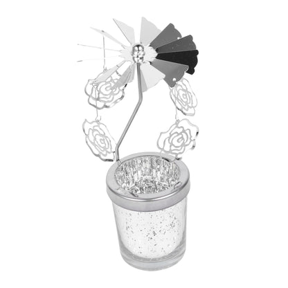 CONGARTENO Rotating Metal Candlestick Holder with Dangling Pendants Romantic Dinner Cup Carousel for Home Wedding Christmas Table Decor Spinning Centerpiece for Party Ambiance