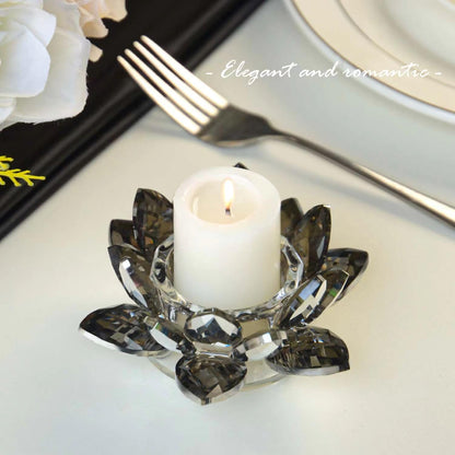 Kolnlala Crystal Lotus Flower Tealight Candle Holders/Glass Tea Light Candlestick Decor Decoration for Christmas Home Wedding Party… (1, Black 1pc)
