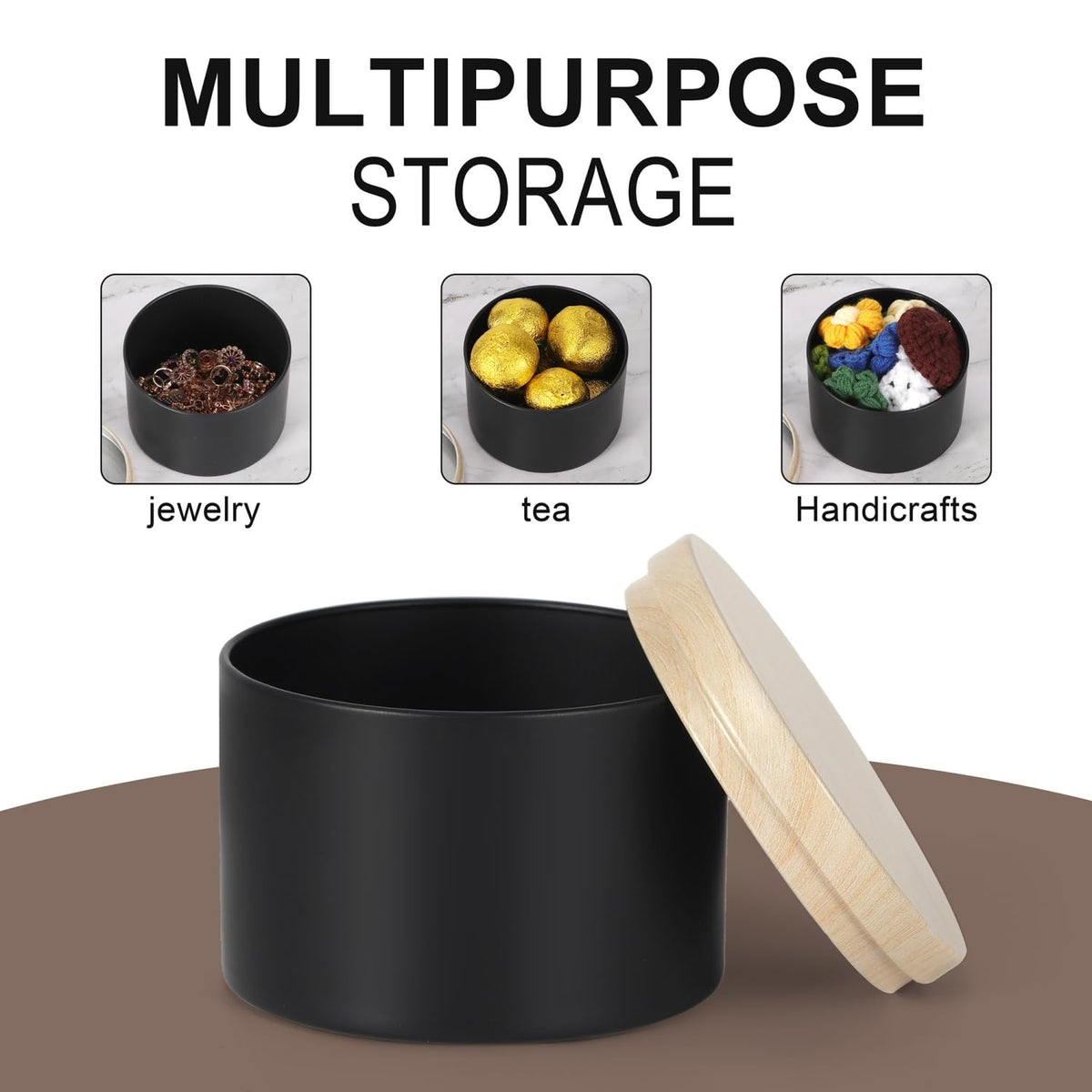 SONVIIBOX 24 PCS 8oz Candle Tins, Black tins with Wood-Grain Metal lids,Candle Jars for Making Candles Bulk,8oz Candle Jars,Tin Jars for Candle Making