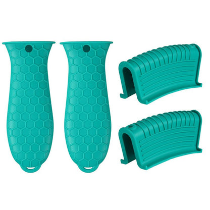 4 Pcs Non-Slip Silicone Hot Handle Holder & Assist Grips, Potholder for Cast Iron Skillets, Heat Resistant Handle Cover Sleeve for Frying Pans, Casserole, Cookware Handles, Lake Blue