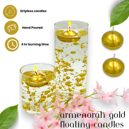 Armenorah Gold Floating Candles, 1.75' Wedding Favors, Unscented, 24 Count